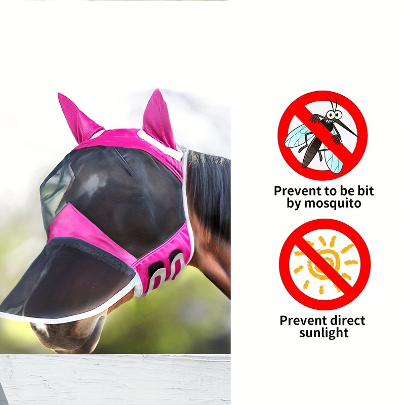 Long Nose Polyester Mosquito Repellent Summer Breathable Horse Fly Mask With Ears Comfortable Mesh Ride Horse Supplies - Rose