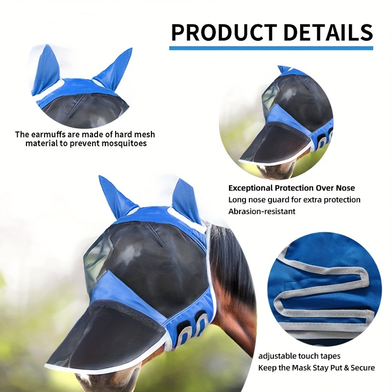 Long Nose Polyester Mosquito Repellent Summer Breathable Horse Fly Mask With Ears Comfortable Mesh Ride Horse Supplies - Rose