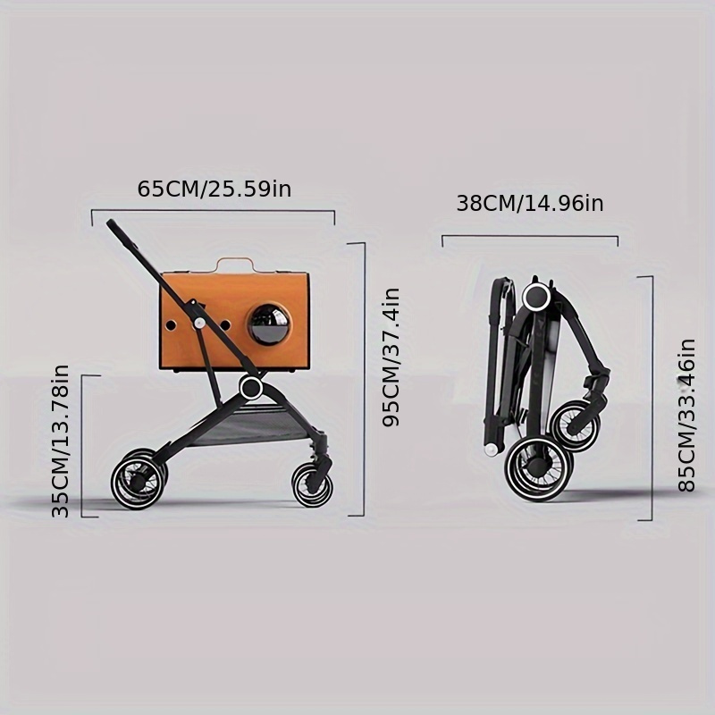 Luxury Foldable Pet Stroller Alloy Multifunctional PU Leather Removable Cats Dogs Bags Storage Basket Travel Outdoor - Black