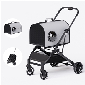 Luxury Foldable Pet Stroller Alloy Multifunctional PU Leather Removable Cats Dogs Bags Storage Basket Travel Outdoor - White