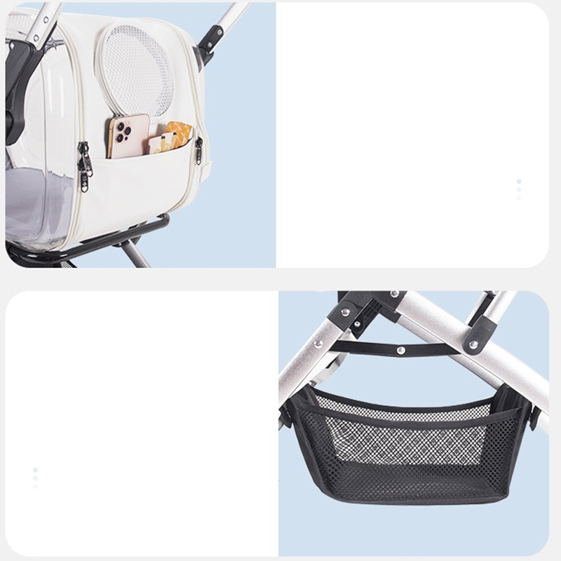 Luxury Foldable Pet Stroller With Wheels Multifunctional Metal Removable Cats Dogs Bags Storage Basket Travel Outdoor - Transparent