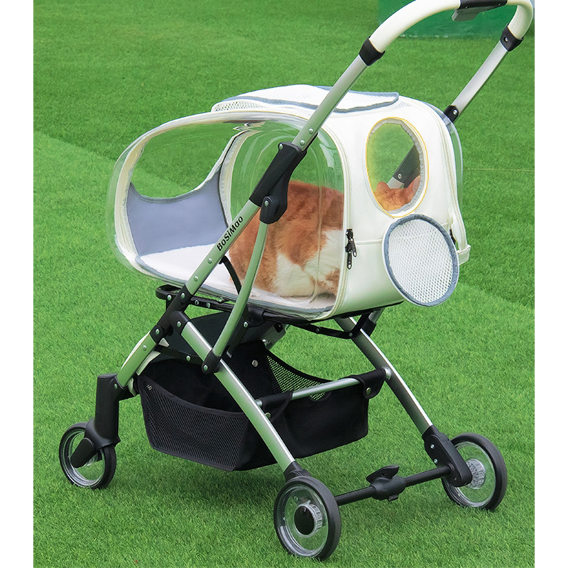 Luxury Foldable Pet Stroller With Wheels Multifunctional Metal Removable Cats Dogs Bags Storage Basket Travel Outdoor - Transparent