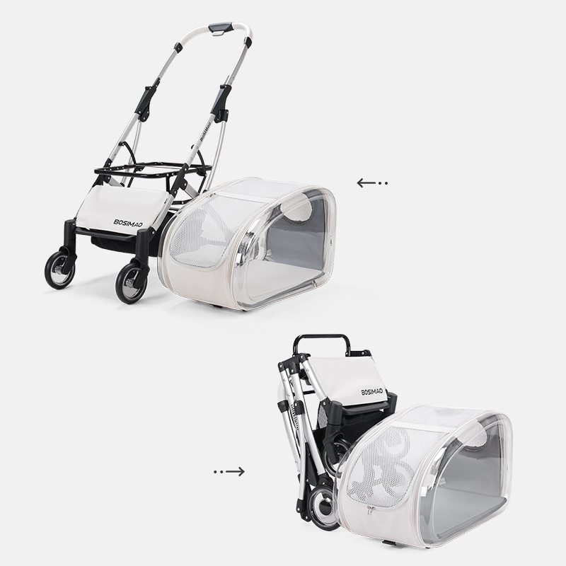 Luxury Foldable Pet Stroller With Wheels Multifunctional Metal Removable Cats Dogs Bags Storage Basket Travel Outdoor - Transparent
