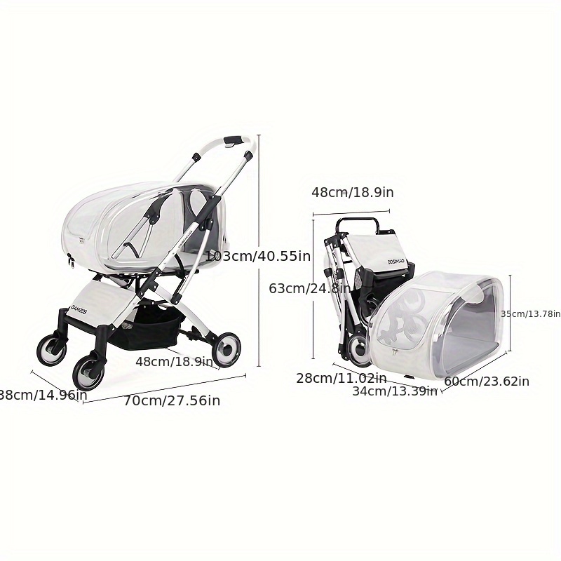 Luxury Foldable Pet Stroller With Wheels Multifunctional Metal Removable Cats Dogs Bags Storage Basket Travel Outdoor - Transparent
