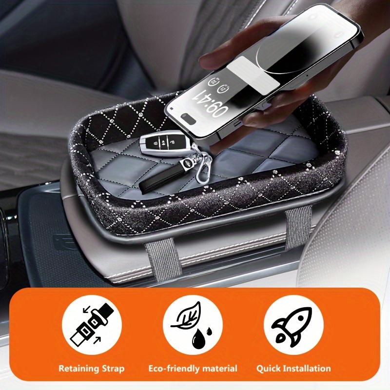 Luxury Glitter Armrest Box Storage Pocket With Diamond Car Storage Box Bridge Multi-function Place Debris Tray Car Decoration - Black