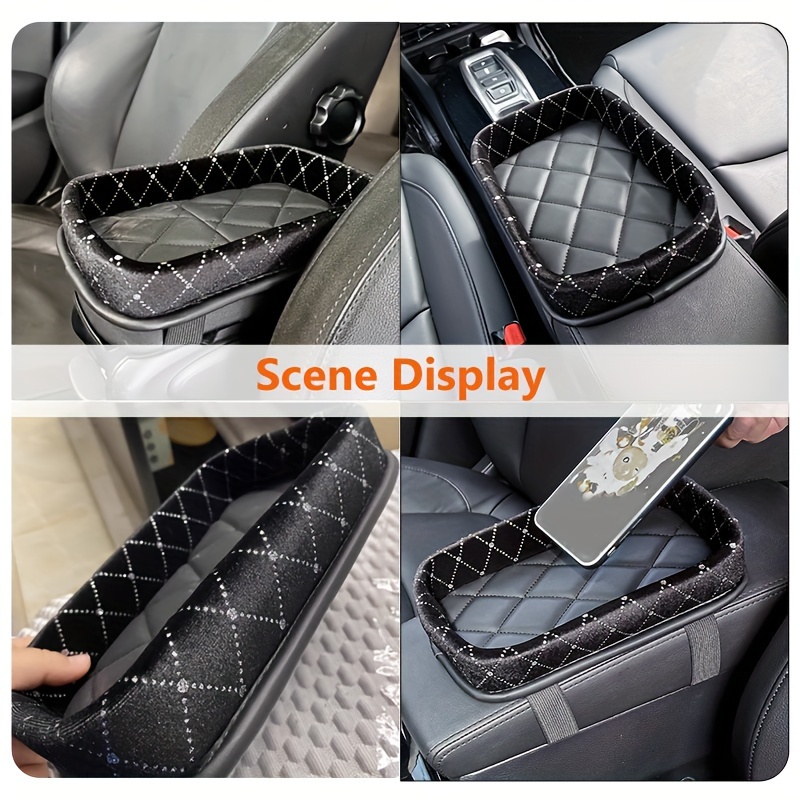 Luxury Glitter Armrest Box Storage Pocket With Diamond Car Storage Box Bridge Multi-function Place Debris Tray Car Decoration - Black