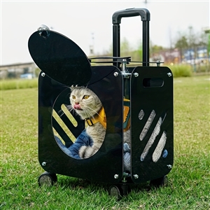 Luxury Portable Pet Strollers With Wheels Durable Acrylic PC Closure For Cats Dogs Bags Ideal For Travel Outdoor Use - Black