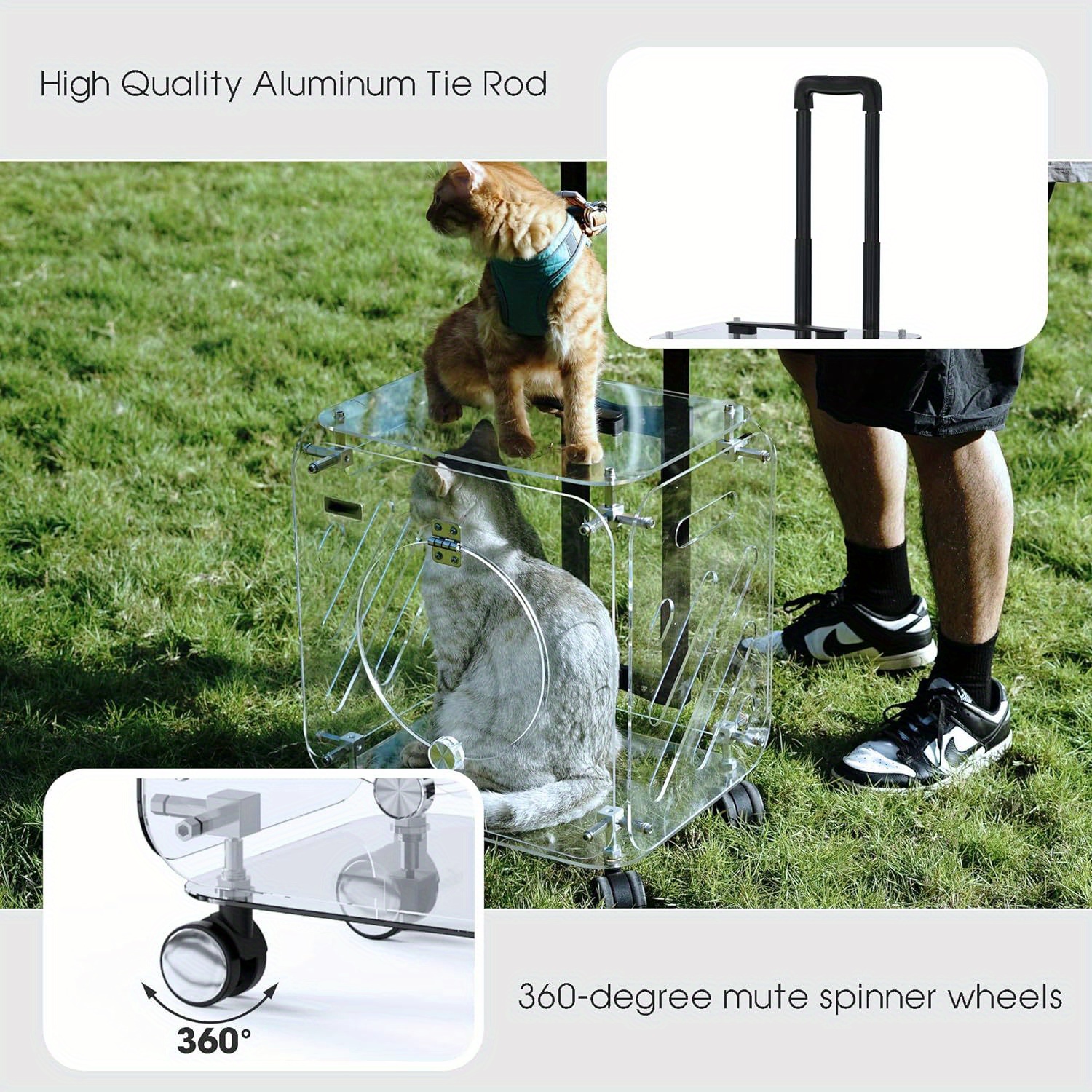 Luxury Portable Pet Strollers With Wheels Durable Acrylic PC Closure For Cats Dogs Bags Ideal For Travel Outdoor Use - Transparent