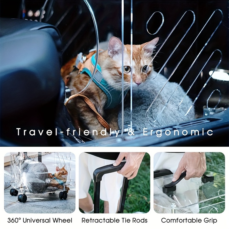 Luxury Portable Pet Strollers With Wheels Durable Acrylic PC Closure For Cats Dogs Bags Ideal For Travel Outdoor Use - Transparent