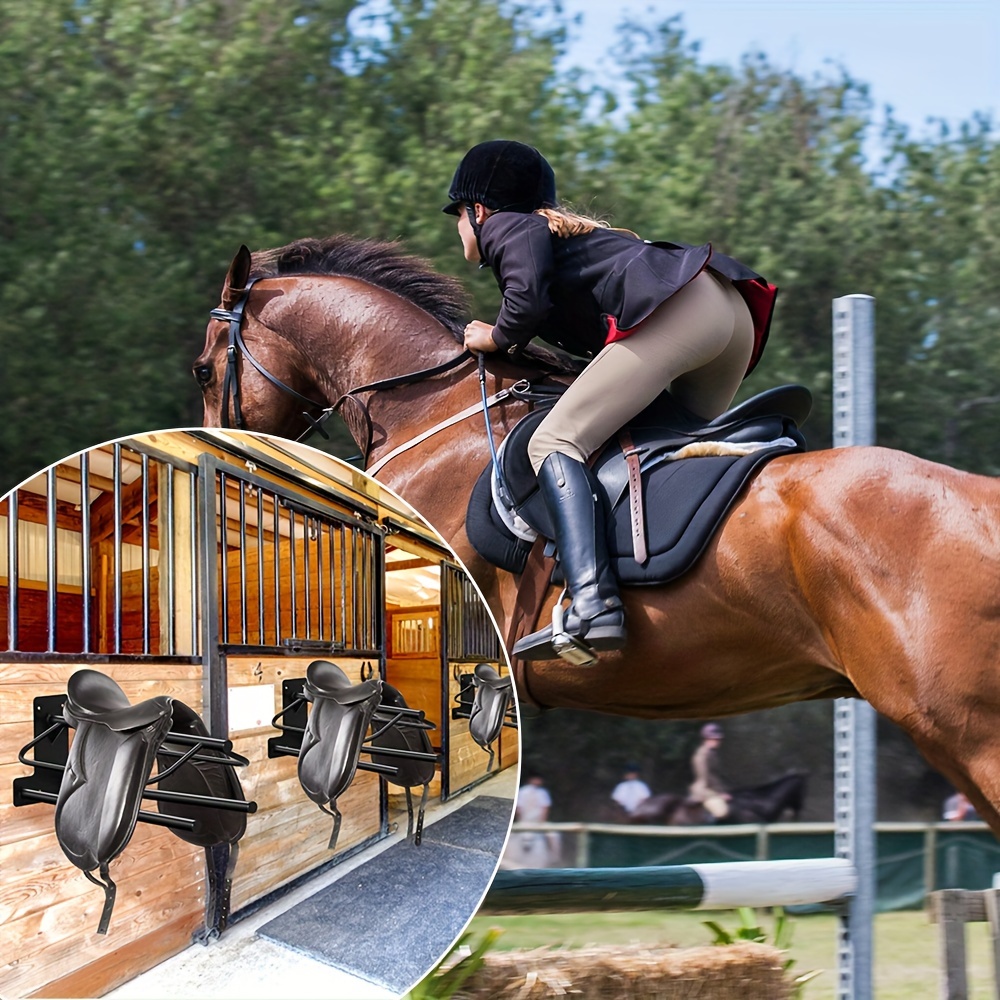 Metal Wall Mounted Saddle Rack Easy Installation Stable Storage Suitable For Western Equestrian Gear Horse Supplies - Black