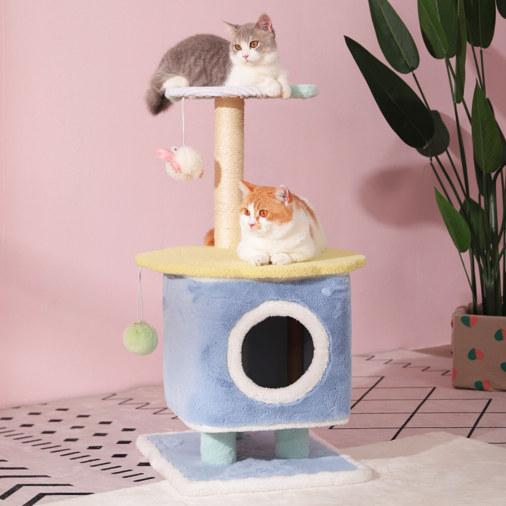 Modern Winter Small Cat Tree For Indoor Cats Climbing Tree Cat Condo Scratching Post Cat Toy Cat Climbing Shelf Cat Climber - Grey