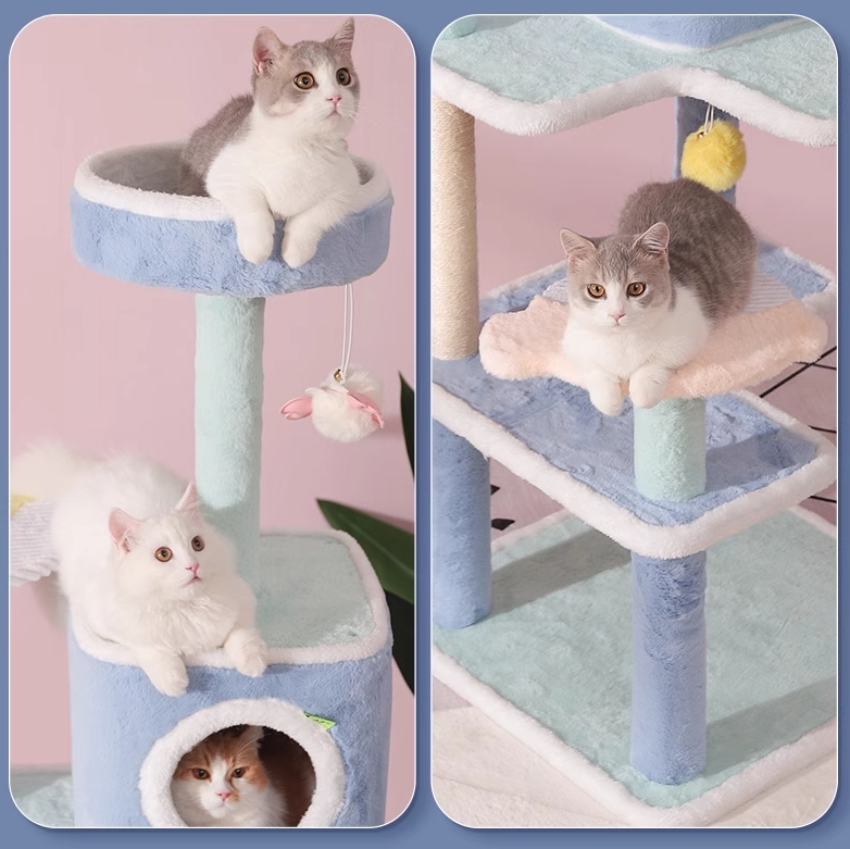 Modern Winter Small Cat Tree For Indoor Cats Climbing Tree Cat Condo Scratching Post Cat Toy Cat Climbing Shelf Cat Climber - Grey