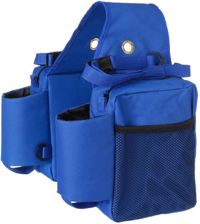 Multi-Purpose Horse Supplies Equestrian Saddle Bag With Water Bottle Holder Durable Nylon Fabric Fit For Riders - Blue
