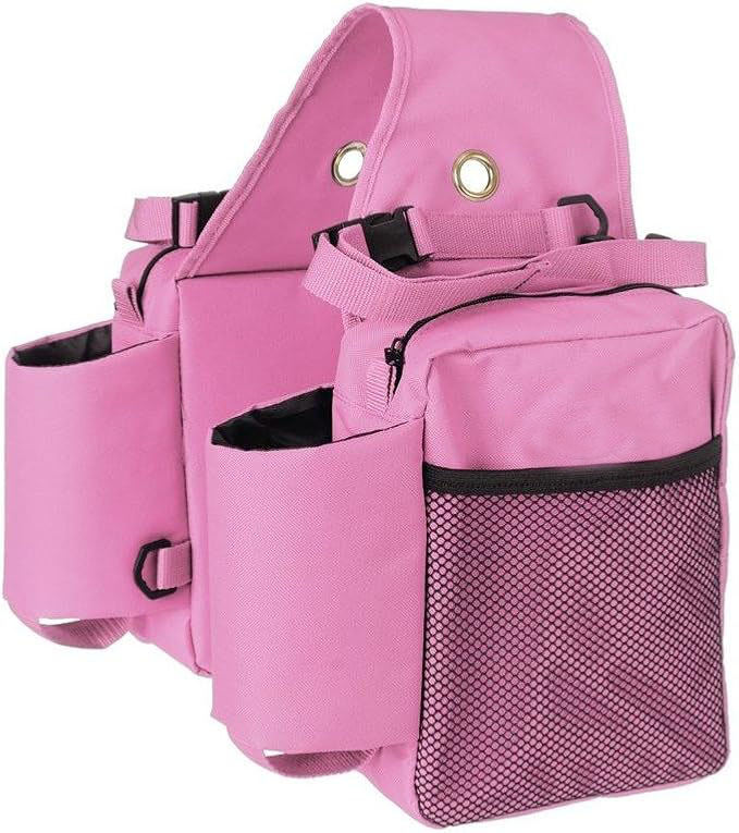 Multi-Purpose Horse Supplies Equestrian Saddle Bag With Water Bottle Holder Durable Nylon Fabric Fit For Riders - Pink