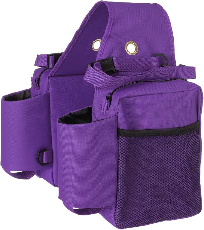 Multi-Purpose Horse Supplies Equestrian Saddle Bag With Water Bottle Holder Durable Nylon Fabric Fit For Riders - Purple