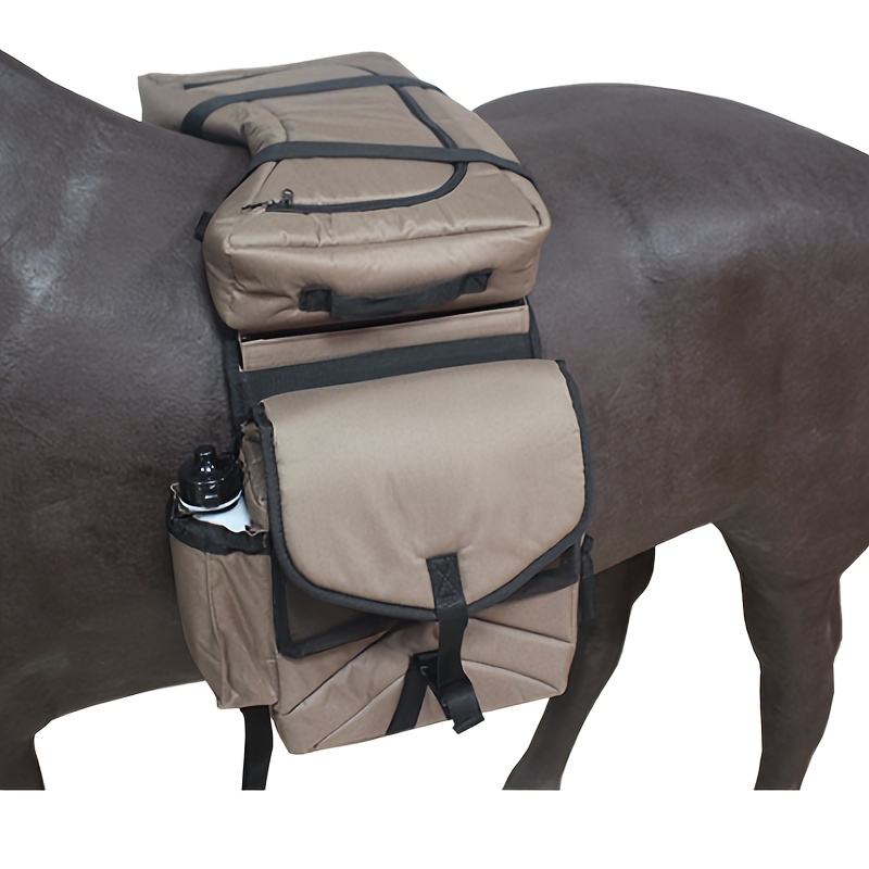 Multi-Purpose Horse Supplies Equestrian Saddle Bag With Water Bottle Holder Durable Oxford Fabric Fit For Riders - Brown