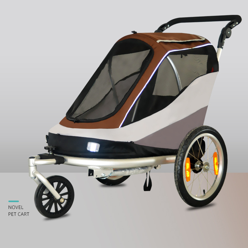 Outdoor Safe Carriers Strollers Large Pet Bicycle Trailer Foldable Cat Dog Handcart Tricycle Dual-use Outdoor Camping Luggage - Brown
