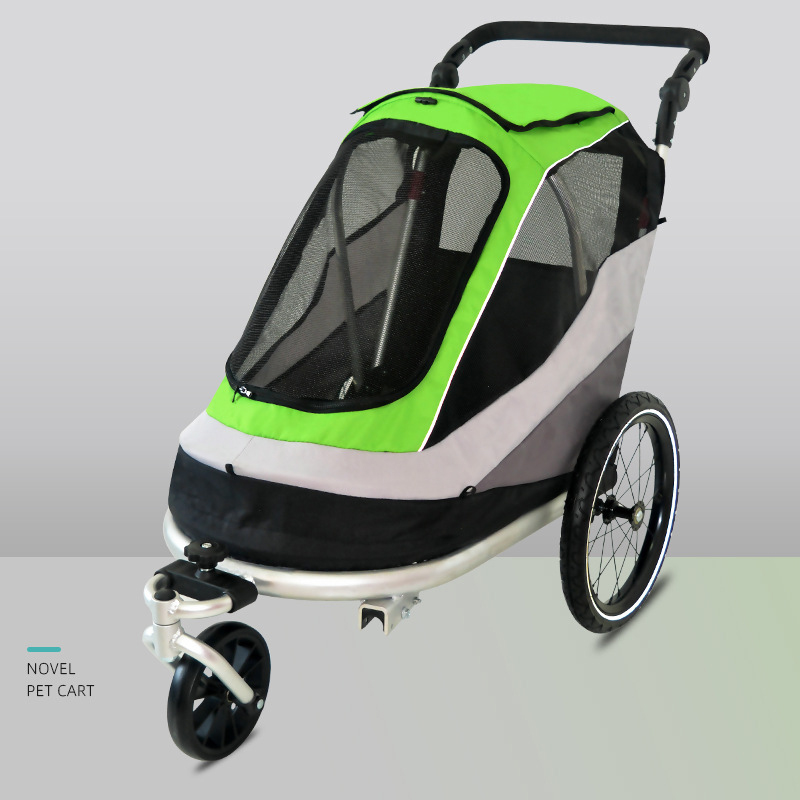 Outdoor Safe Carriers Strollers Large Pet Bicycle Trailer Foldable Cat Dog Handcart Tricycle Dual-use Outdoor Camping Luggage - Green