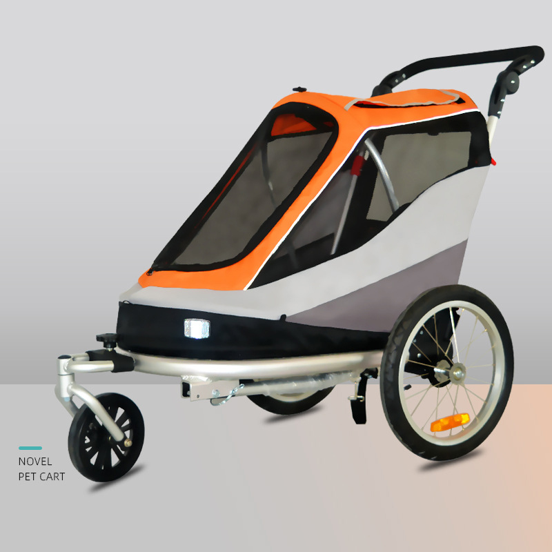 Outdoor Safe Carriers Strollers Large Pet Bicycle Trailer Foldable Cat Dog Handcart Tricycle Dual-use Outdoor Camping Luggage - Orange