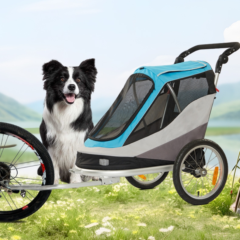 Outdoor Safe Carriers Strollers Large Pet Bicycle Trailer Foldable Cat Dog Handcart Tricycle Dual-use Outdoor Camping Luggage - Brown