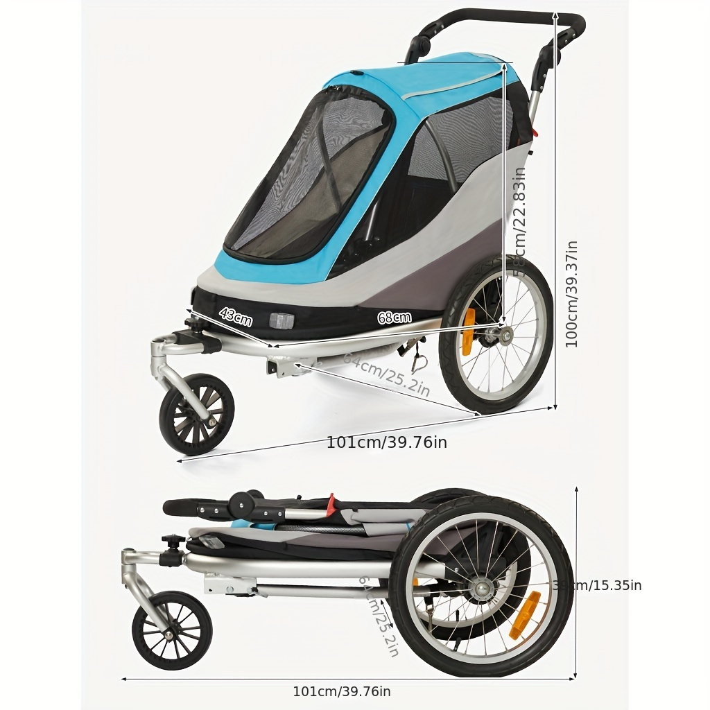 Outdoor Safe Carriers Strollers Large Pet Bicycle Trailer Foldable Cat Dog Handcart Tricycle Dual-use Outdoor Camping Luggage - Brown