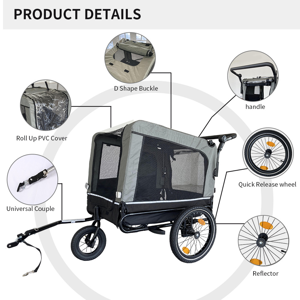 Outdoor Safe Carriers Strollers Large Pet Bike Trailer Foldable Cat Dog Handcart Tricycle Dual-use Outdoor Camping Luggage - Black