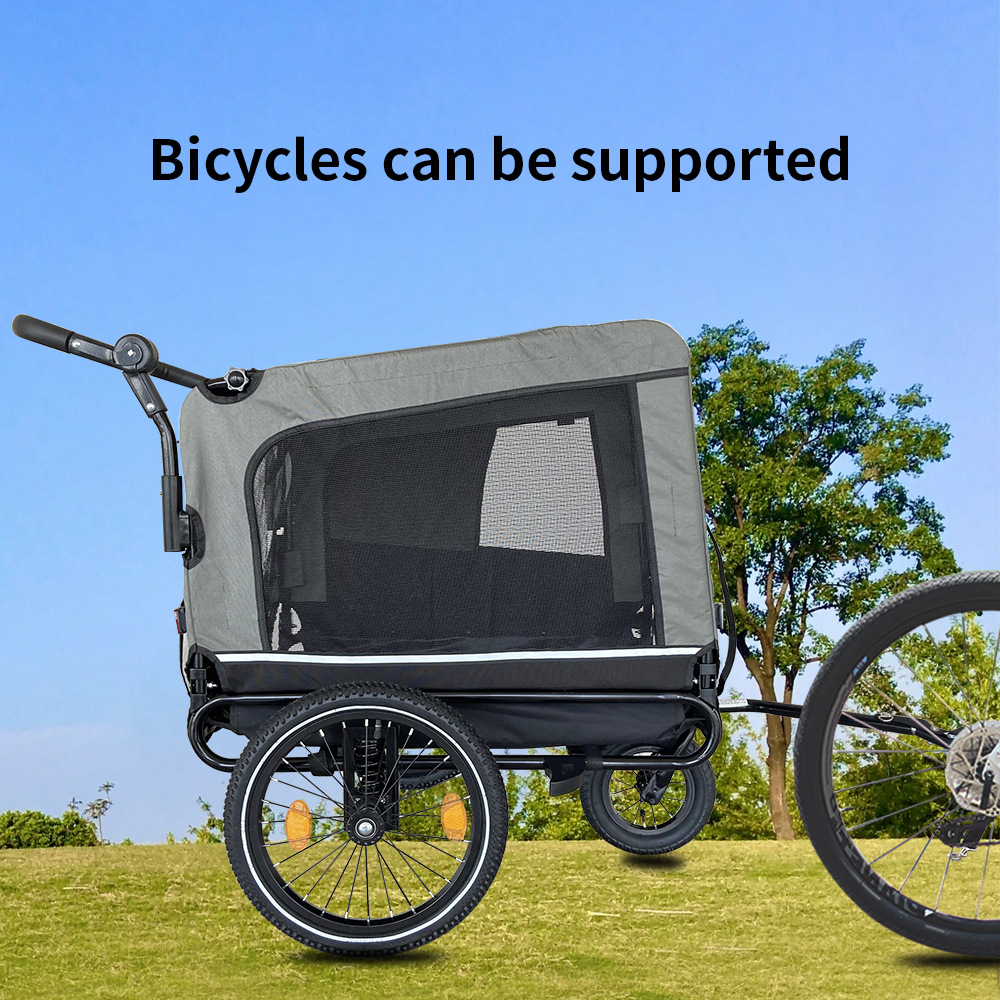 Outdoor Safe Carriers Strollers Large Pet Bike Trailer Foldable Cat Dog Handcart Tricycle Dual-use Outdoor Camping Luggage - Black