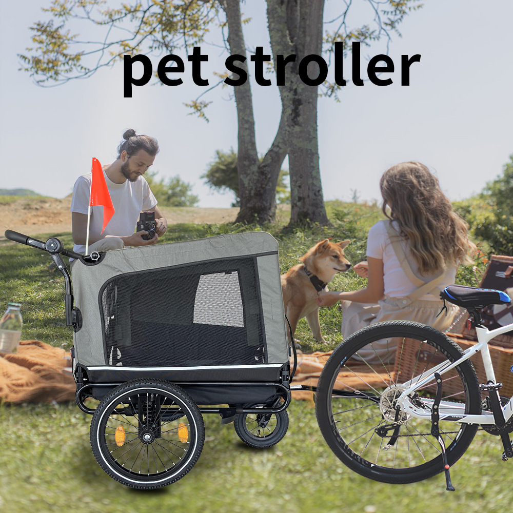 Outdoor Safe Carriers Strollers Large Pet Bike Trailer Foldable Cat Dog Handcart Tricycle Dual-use Outdoor Camping Luggage - Black