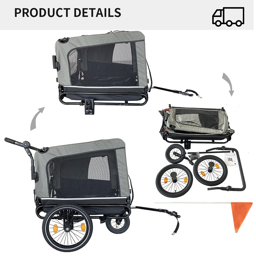 Outdoor Safe Carriers Strollers Large Pet Bike Trailer Foldable Cat Dog Handcart Tricycle Dual-use Outdoor Camping Luggage - Black