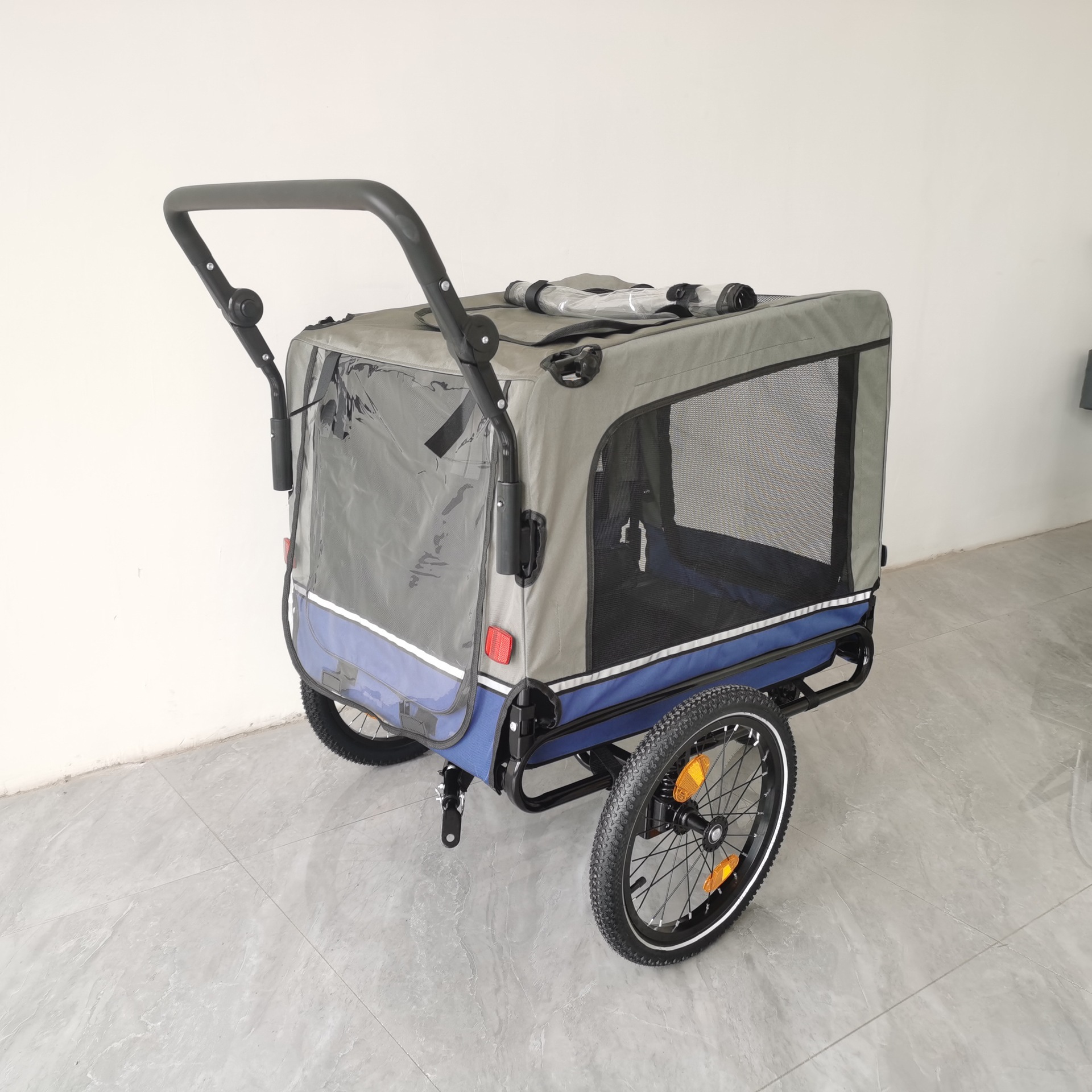 Outdoor Safe Carriers Strollers Large Pet Bike Trailer Foldable Cat Dog Handcart Tricycle Dual-use Outdoor Camping Luggage - Blue