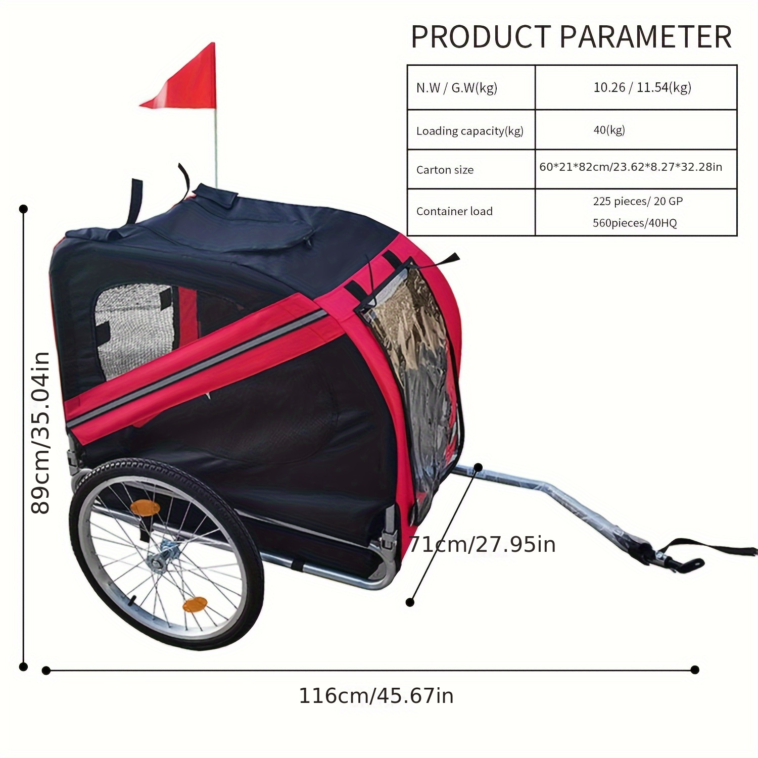 Outdoor Safe Carriers Strollers Large Pet Bike Trailer Foldable Cat Dog Handcart Tricycle Dual-use Outdoor Camping Luggage - Red