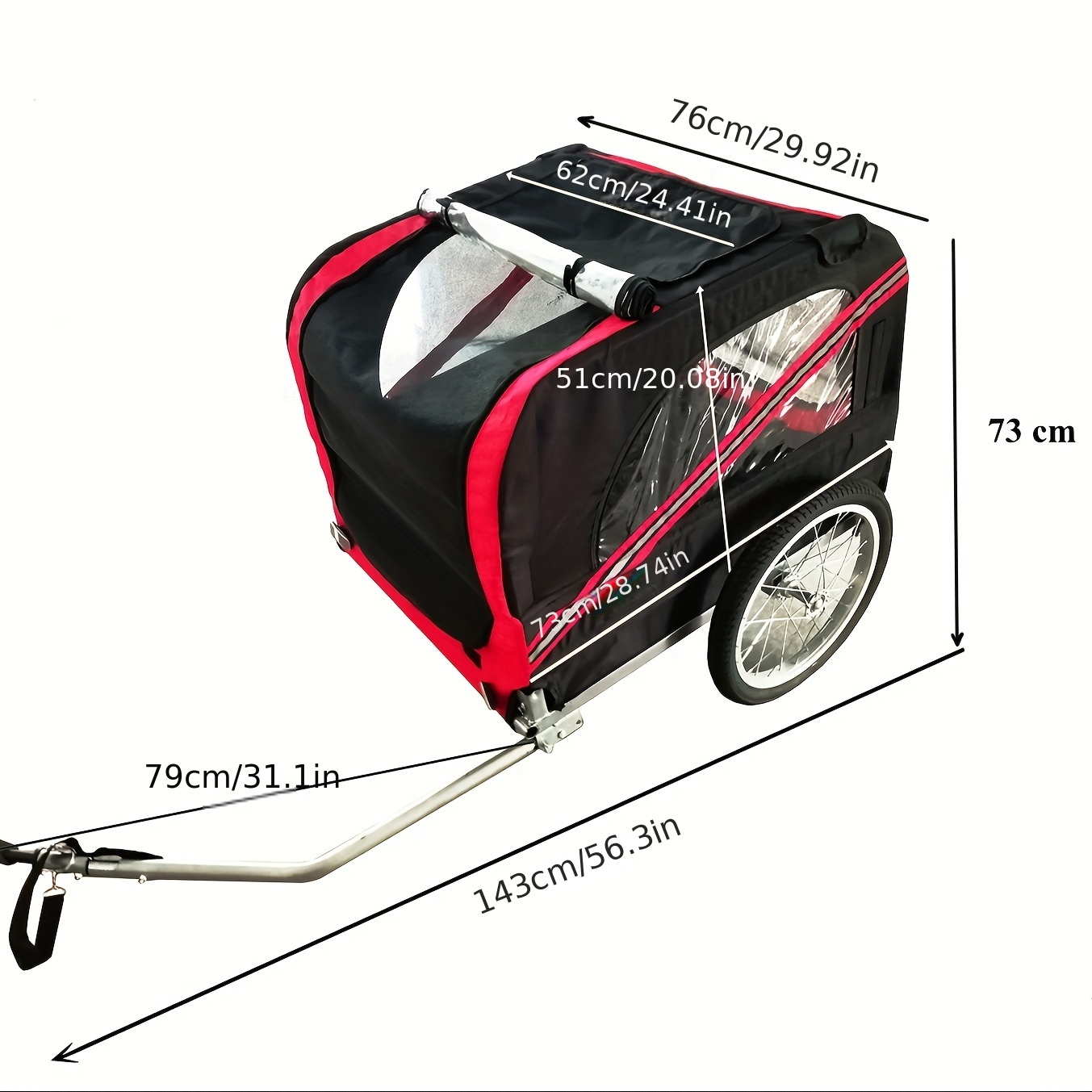 Outdoor Safe Carriers Strollers Large Pet Bike Trailer Foldable Cat Dog Handcart Tricycle Dual-use Outdoor Camping Luggage - Red Black