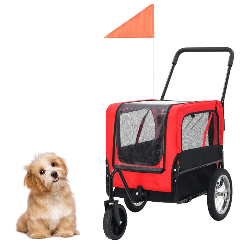 Outdoor Safe Carriers Strollers Large Pet Bike Trailer Foldable Cat Dog Handcart Tricycle Dual-use Outdoor Camping Luggage - Red Black