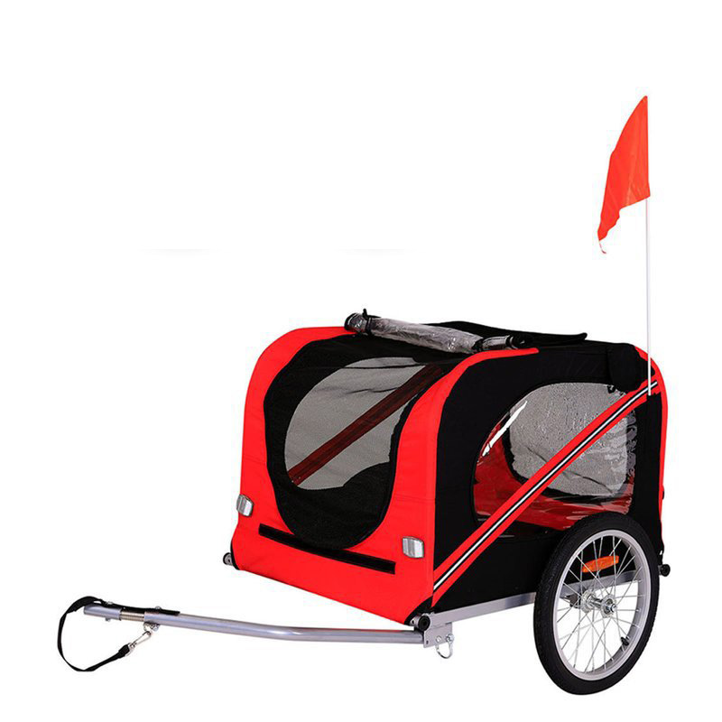 Outdoor Safe Carriers Strollers Large Pet Bike Trailer Foldable Cat Dog Handcart Tricycle Dual-use Outdoor Camping Luggage - Red Black