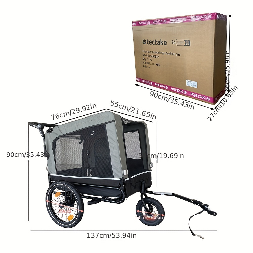 Outdoor Safe Carriers Strollers Large Pet Bike Trailer Foldable Cat Dog Handcart Tricycle Dual-use Outdoor Camping Luggage - Red Black