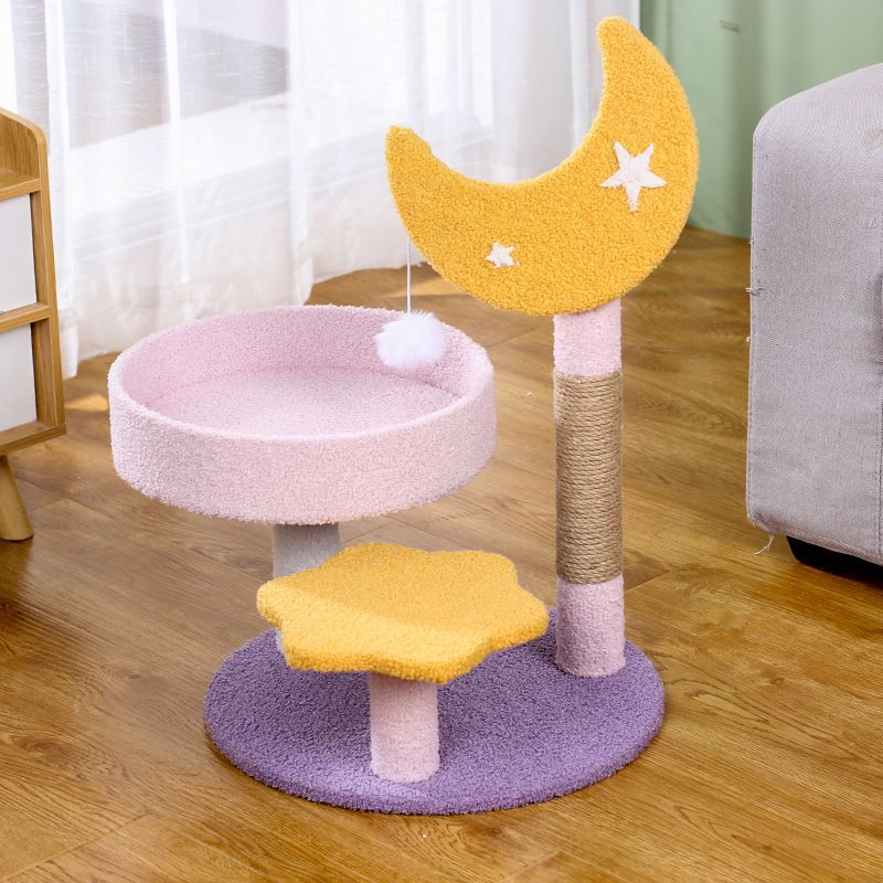 Pastoral Cat Tree Small Cat Tower Cats Climbing Tree Cat Condo Cats Nest Scratch Posts kitten Essentials Cat Climber - Moon Stars Pink