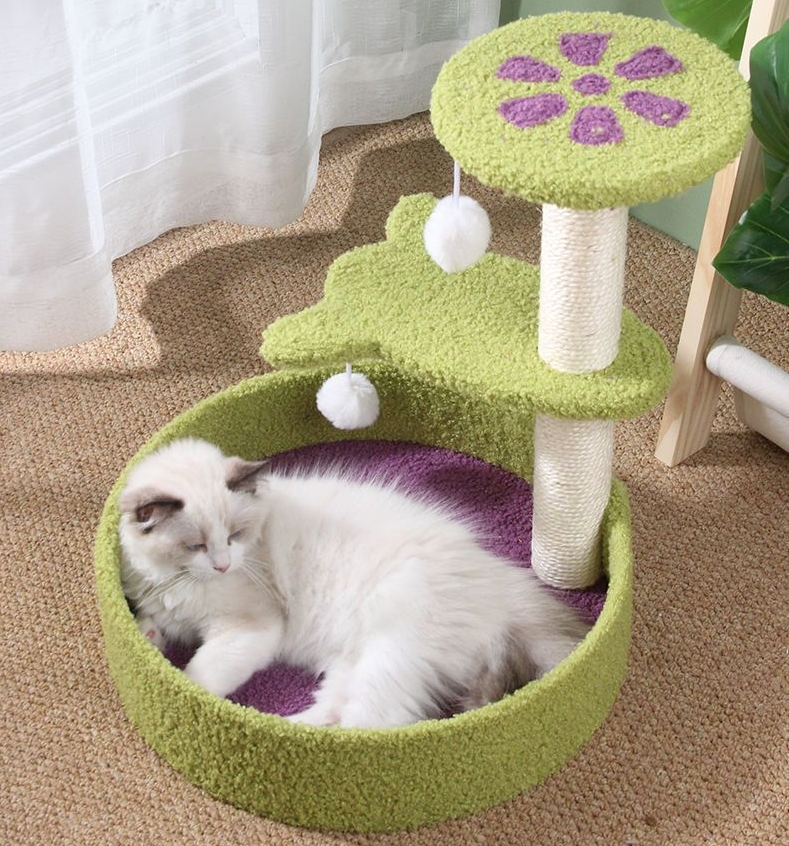 Pastoral Cat Tree Small Cat Tower Cats Climbing Tree Cat Condo Cats Nest Scratch Posts kitten Essentials Cat Climber - Petal World Green