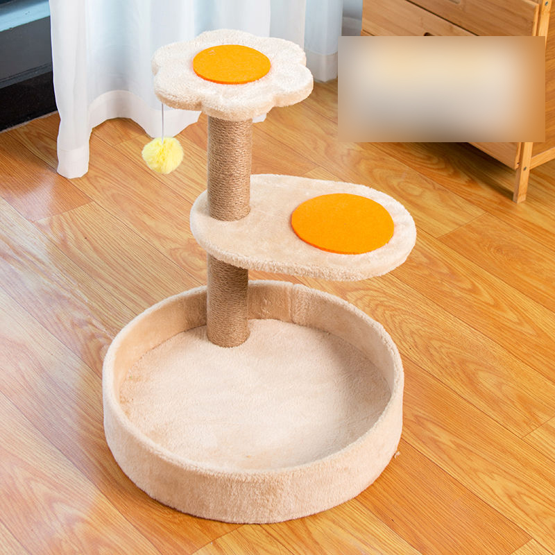 Pastoral Cat Tree Small Cat Tower Cats Climbing Tree Cat Condo Cats Nest Scratch Posts kitten Essentials Cat Climber - Yolk 3 Floor