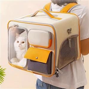 Portable Pet Backpack Handbag Durable Polyester Zipper Closure For Cats Dogs Bags Ideal For Travel Outdoor Use - Beige