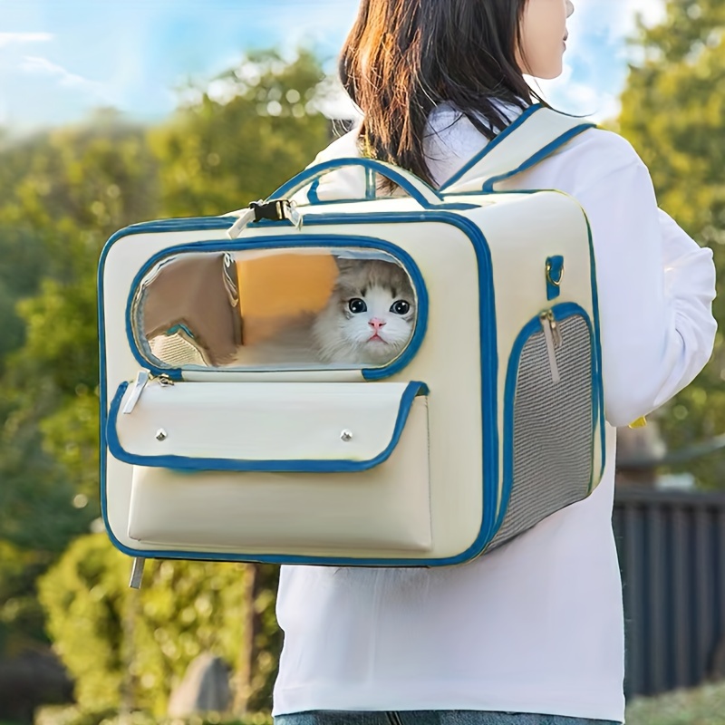 Portable Pet Backpack Handbag Durable Polyester Zipper Closure For Cats Dogs Bags Ideal For Travel Outdoor Use - Blue