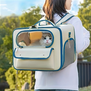 Portable Pet Backpack Handbag Durable Polyester Zipper Closure For Cats Dogs Bags Ideal For Travel Outdoor Use - Blue