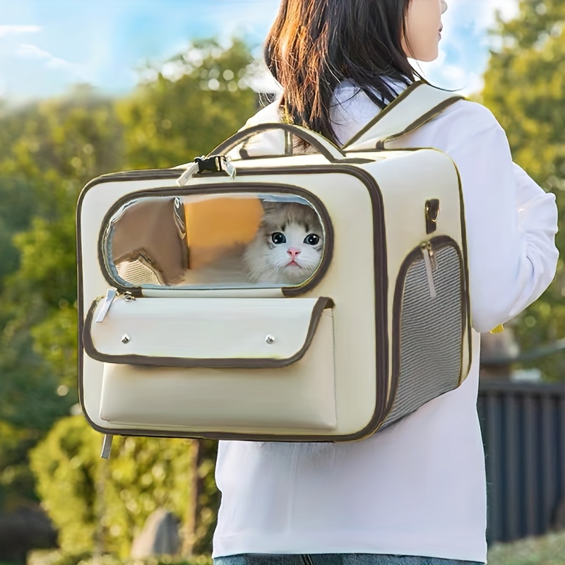 Portable Pet Backpack Handbag Durable Polyester Zipper Closure For Cats Dogs Bags Ideal For Travel Outdoor Use - Brown