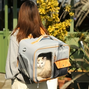 Portable Pet Backpack Handbag Durable Polyester Zipper Closure For Cats Dogs Bags Ideal For Travel Outdoor Use - Grey