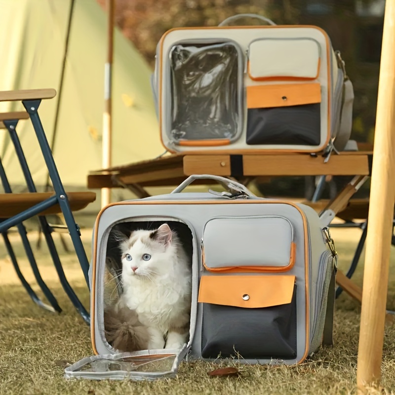 Shoulder Pet Backpack Handbag Durable Polyester Zipper Closure For Cats Dogs Bags Ideal For Travel Outdoor Use - Brown
