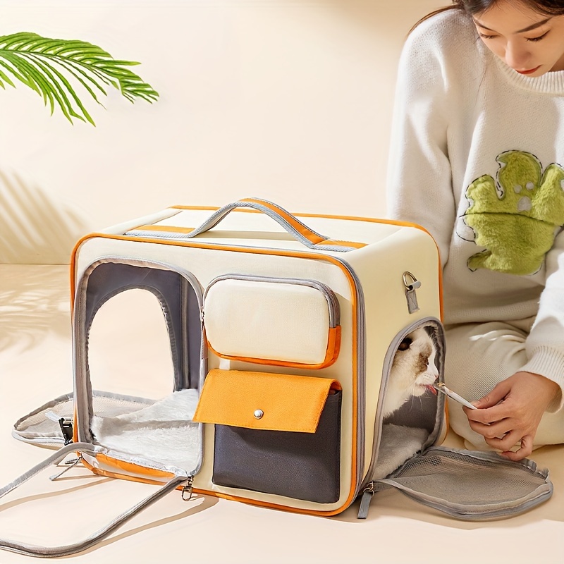 Shoulder Pet Backpack Handbag Durable Polyester Zipper Closure For Cats Dogs Bags Ideal For Travel Outdoor Use - Brown