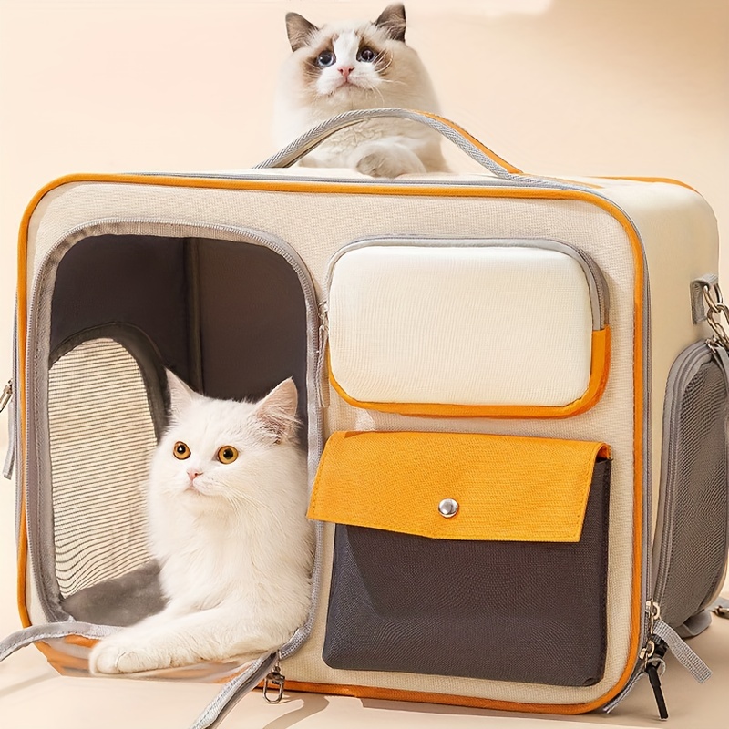 Shoulder Pet Backpack Handbag Durable Polyester Zipper Closure For Cats Dogs Bags Ideal For Travel Outdoor Use - Brown