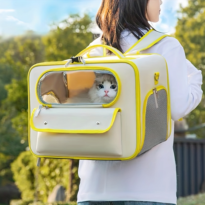 Portable Pet Backpack Handbag Durable Polyester Zipper Closure For Cats Dogs Bags Ideal For Travel Outdoor Use - Yellow