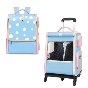 Portable Pet Backpack With Wheels Durable Polyester Carrier For Medium Cats Dogs Bags Ideal For Travel Outdoor Use - Baby Blue