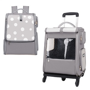 Portable Pet Backpack With Wheels Durable Polyester Carrier For Medium Cats Dogs Bags Ideal For Travel Outdoor Use - Grey