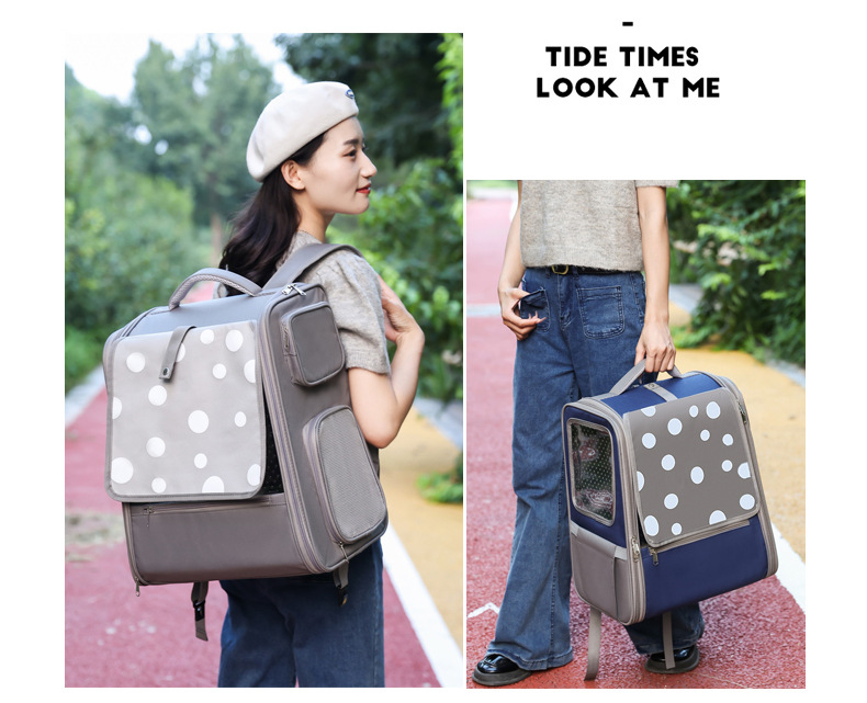 Portable Pet Backpack With Wheels Durable Polyester Carrier For Medium Cats Dogs Bags Ideal For Travel Outdoor Use - Blue